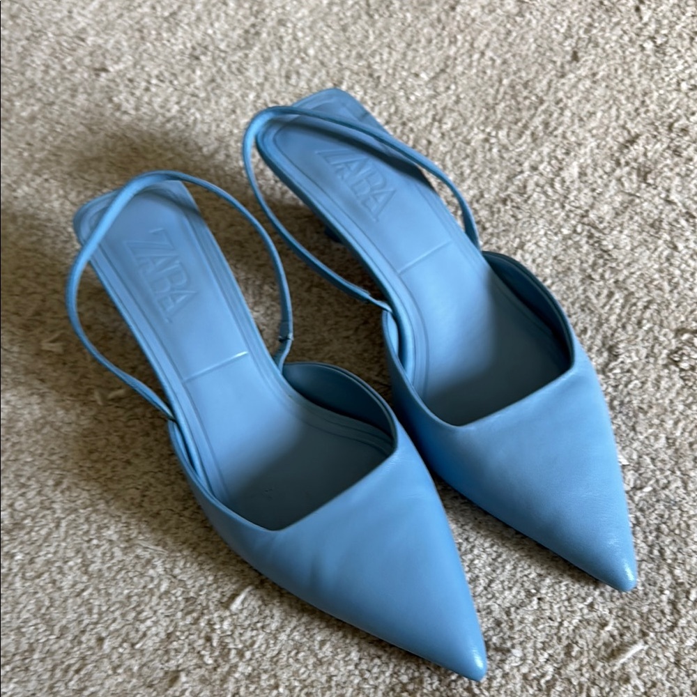 Zara Light Blue Pointed Slingback Heels